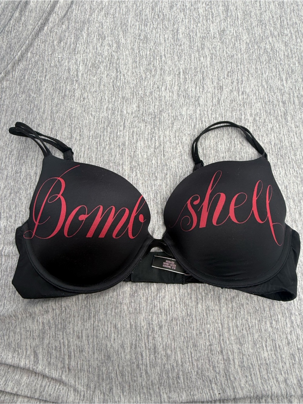 Victoria's Secret Black Push-Up Bra with Pink Script 'Bombshell'
